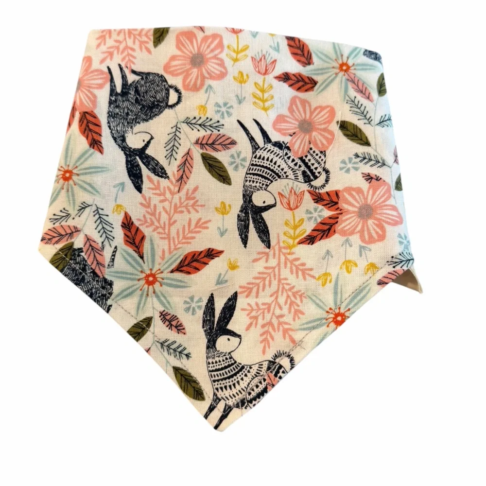 Scrunchie Floral Bunny Print Cotton Bandana - Pink, Coral, Blue